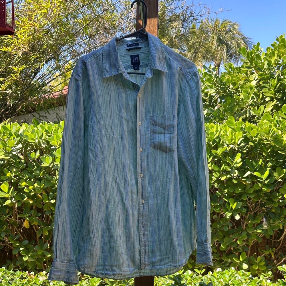 GAP Light Blue Striped Linen Shirt